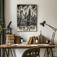 New York City Poster Vintage Sketch Landmarks Wall Art