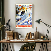 Dynamic Skier Propaganda: Vintage Soviet Sports Poster
