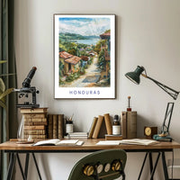 Scenic Honduran Village Watercolor Poster - Travel Poster PosterGoat