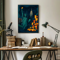 New York City Nightlife Skyline Poster Modern Wall Art