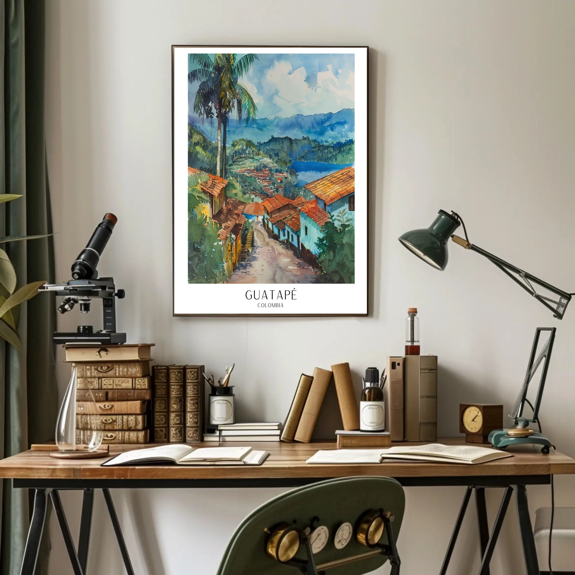 Guatapé Vibrant Watercolor Print for Travel Poster PosterGoat