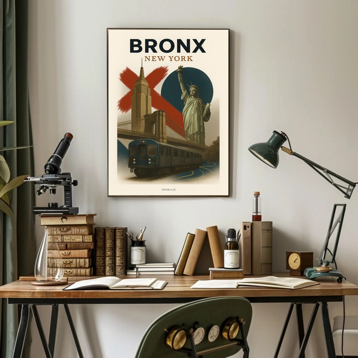 New York City Bronx Cityscape Poster Vintage Wall Art