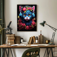 Cherries And Headphones Cat Poster