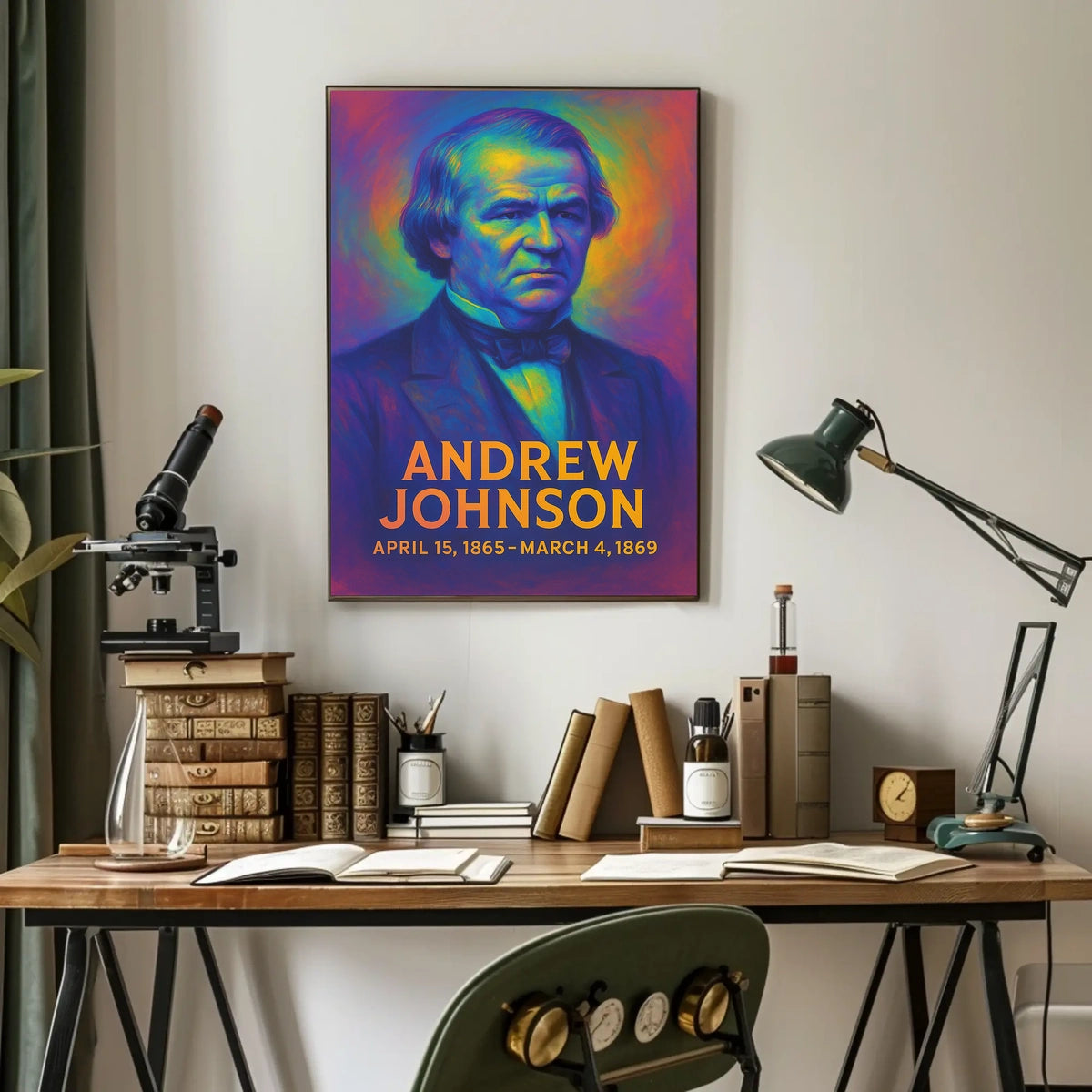 Andrew Johnson 17th President of the United States Neon Gradient Overlay Poster