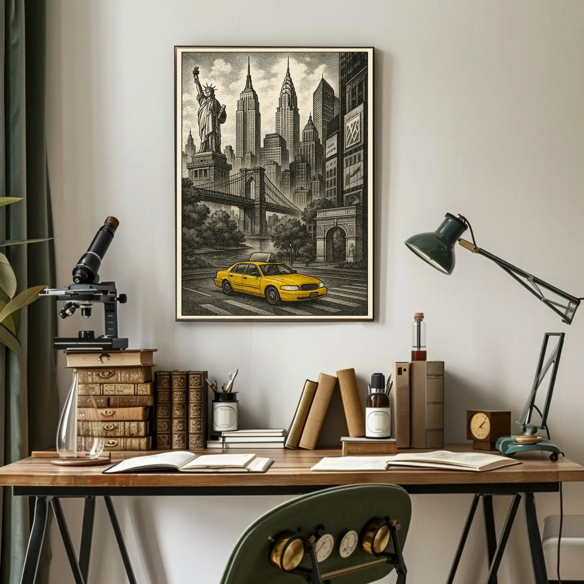 New York City Taxi Scene Poster Vintage Wall Art
