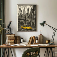 New York City Taxi Scene Poster Vintage Wall Art