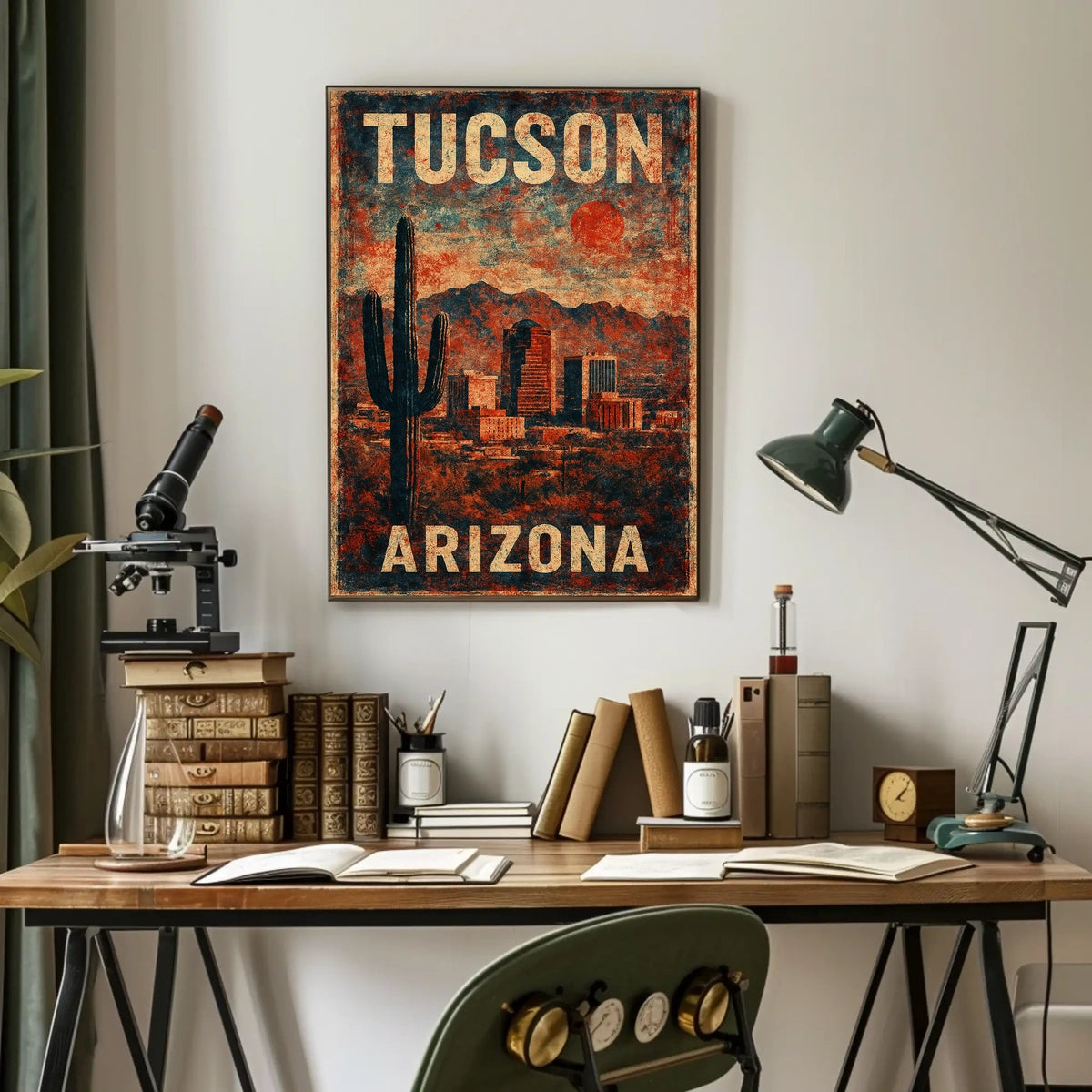 Tucson Desert Cactus Skyline Nostalgic Retro Poster