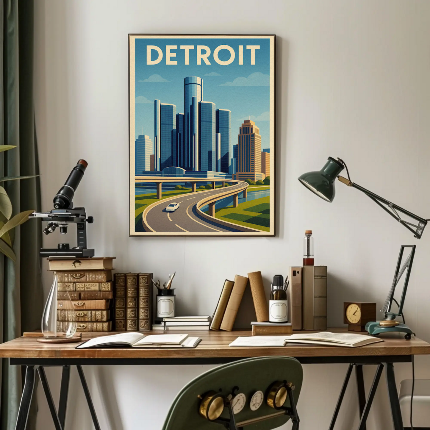 Detroit Highway View Modern Skyline Travel Poster