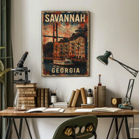 Savannah Riverboat Vintage Travel Heritage Art Deco Poster