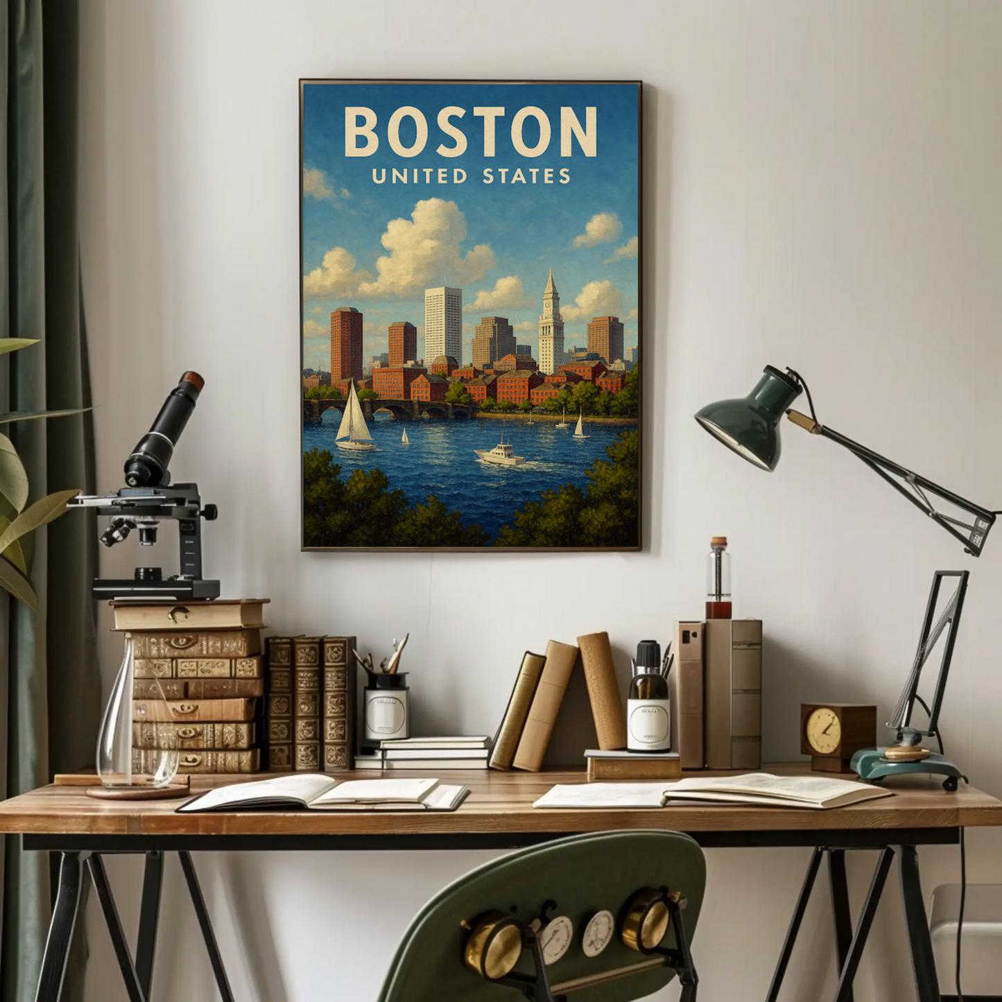 Boston United States Sailboats And Skyline Travel Poster