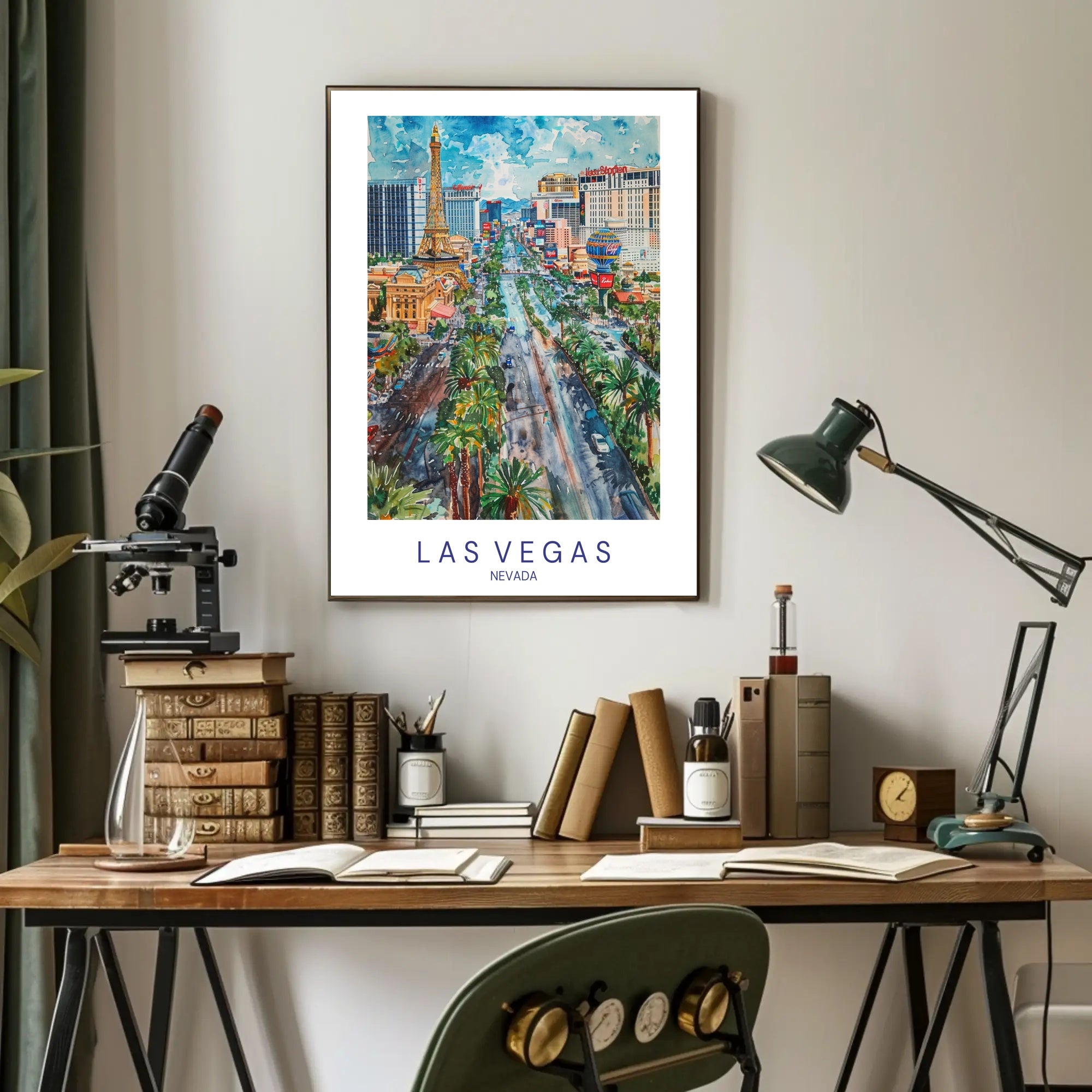 Las Vegas Skyline Watercolor Art Urban or Cityscape Poster PosterGoat