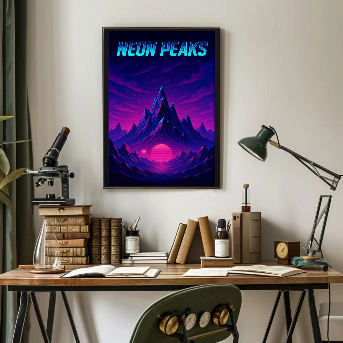 NEON Peaks: Retro-Futuristic Artistry Sci-Fi Poster