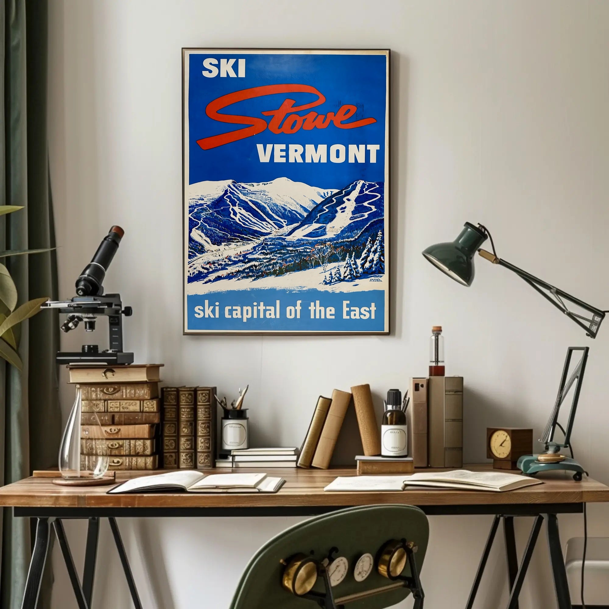 Vintage Ski Adventure in Stowe Travel Poster PosterGoat