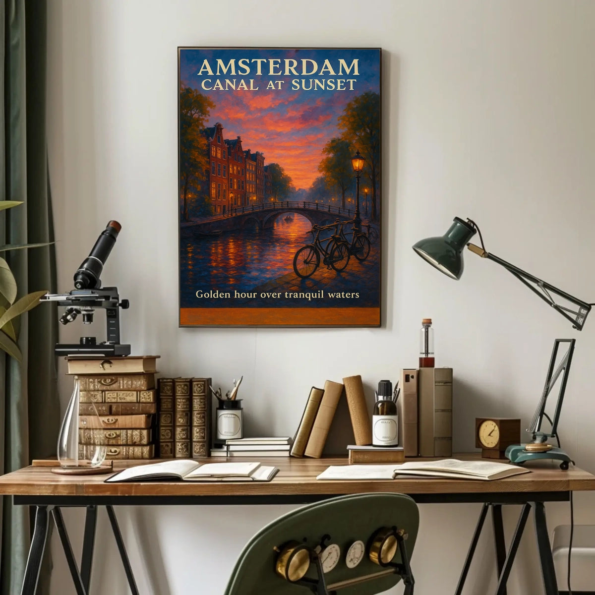 Amsterdam Canal Sunset Poster Golden Hour Wall Art Print