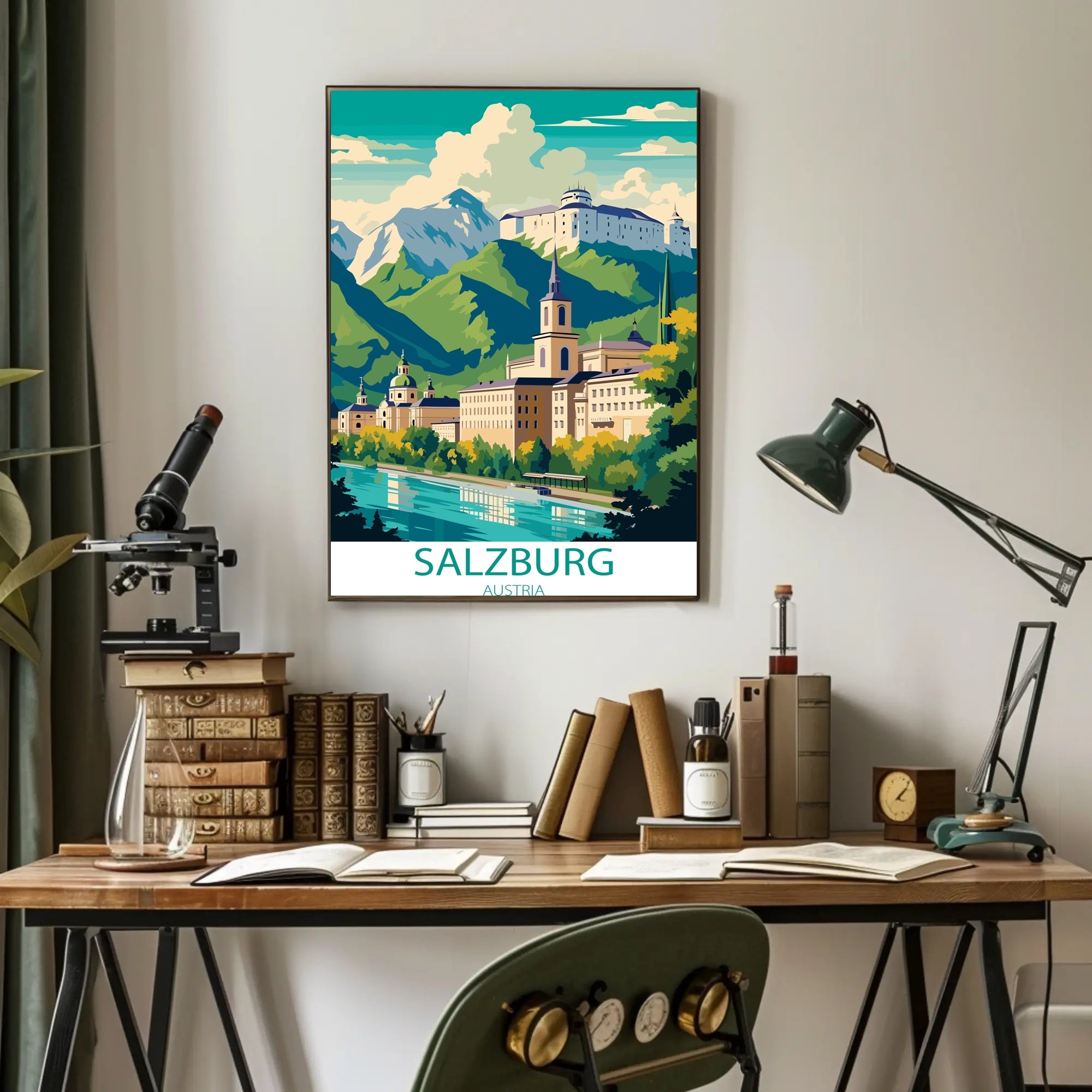 Salzburg Cityscape with Vibrant Artistic Interpretation Travel Poster
