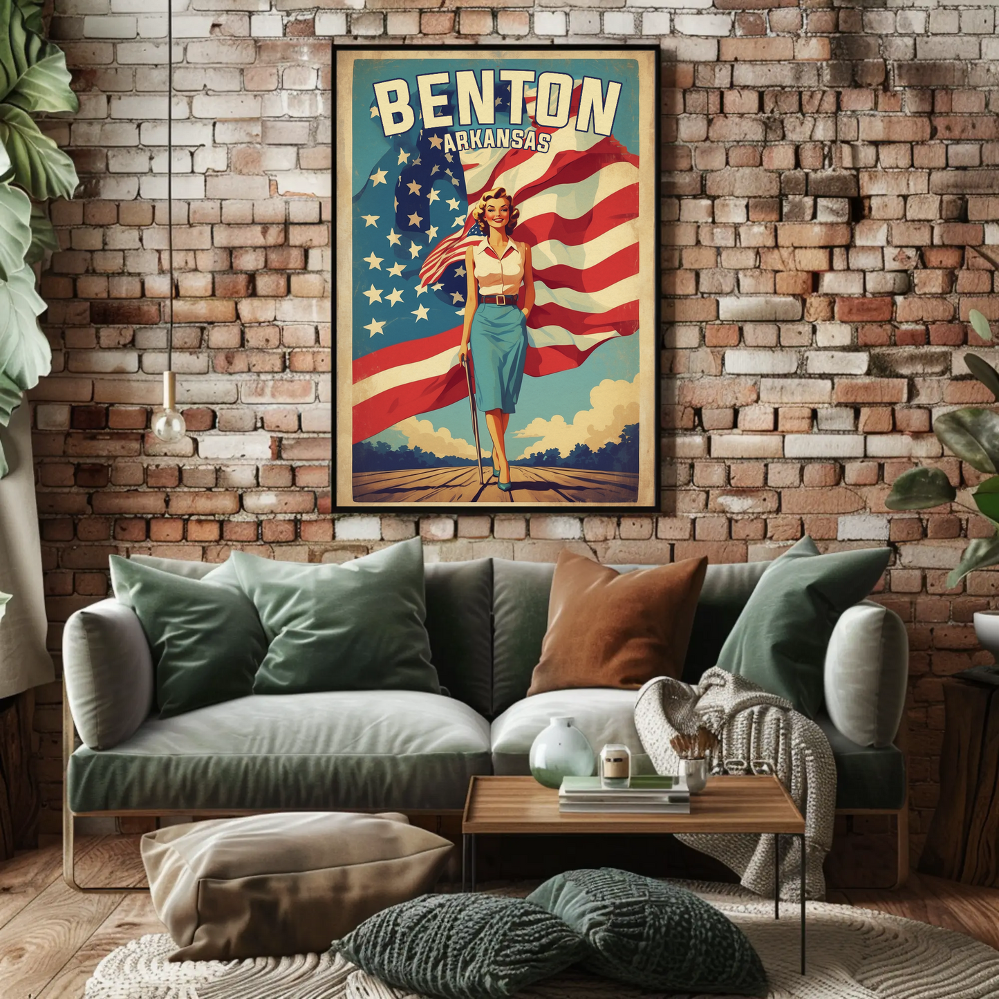 Benton Arkansas Pinup Patriot Vintage Travel Poster