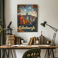 Edinburgh Autumn Cityscape: Vintage Travel Poster