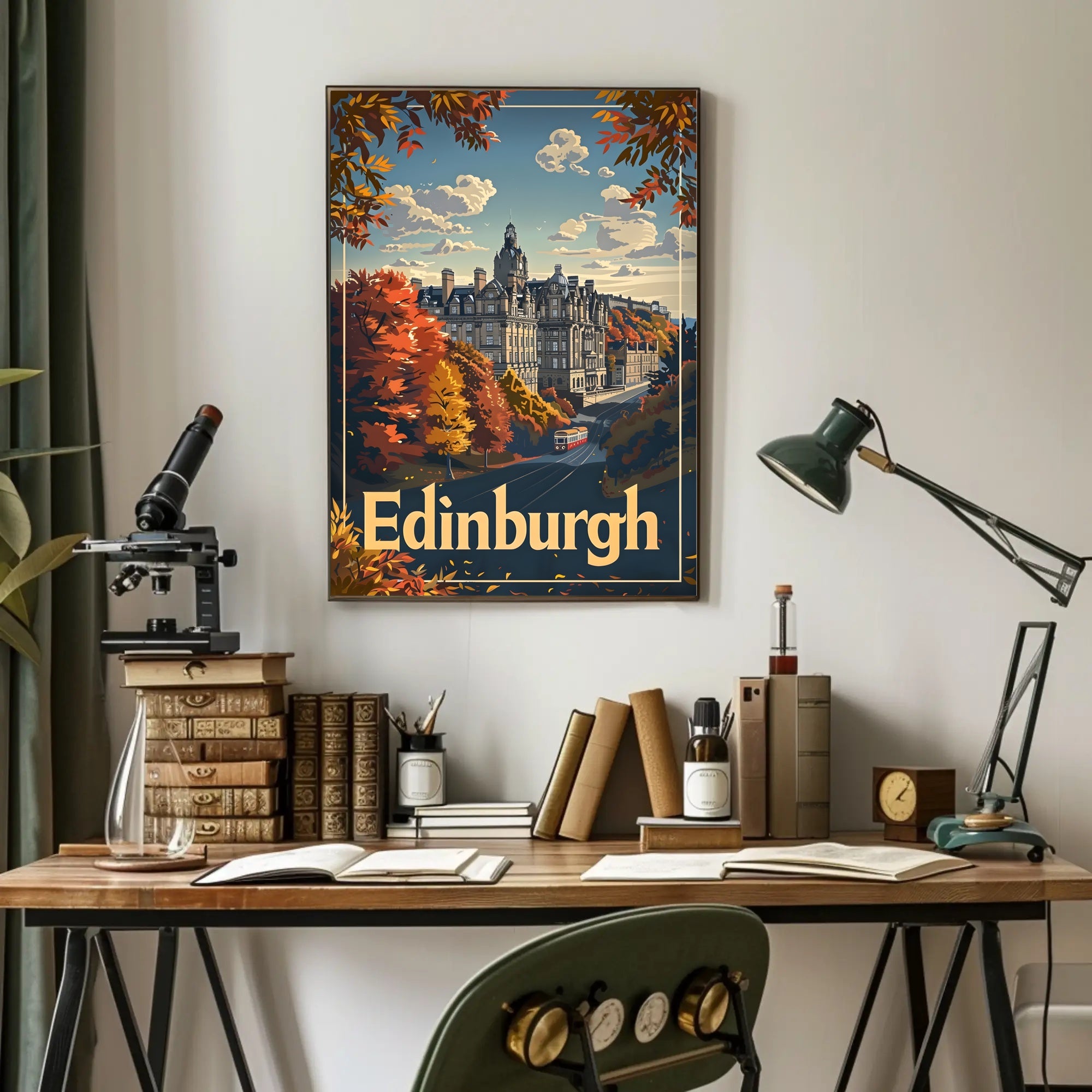 Edinburgh Autumn Cityscape: Vintage Travel Poster