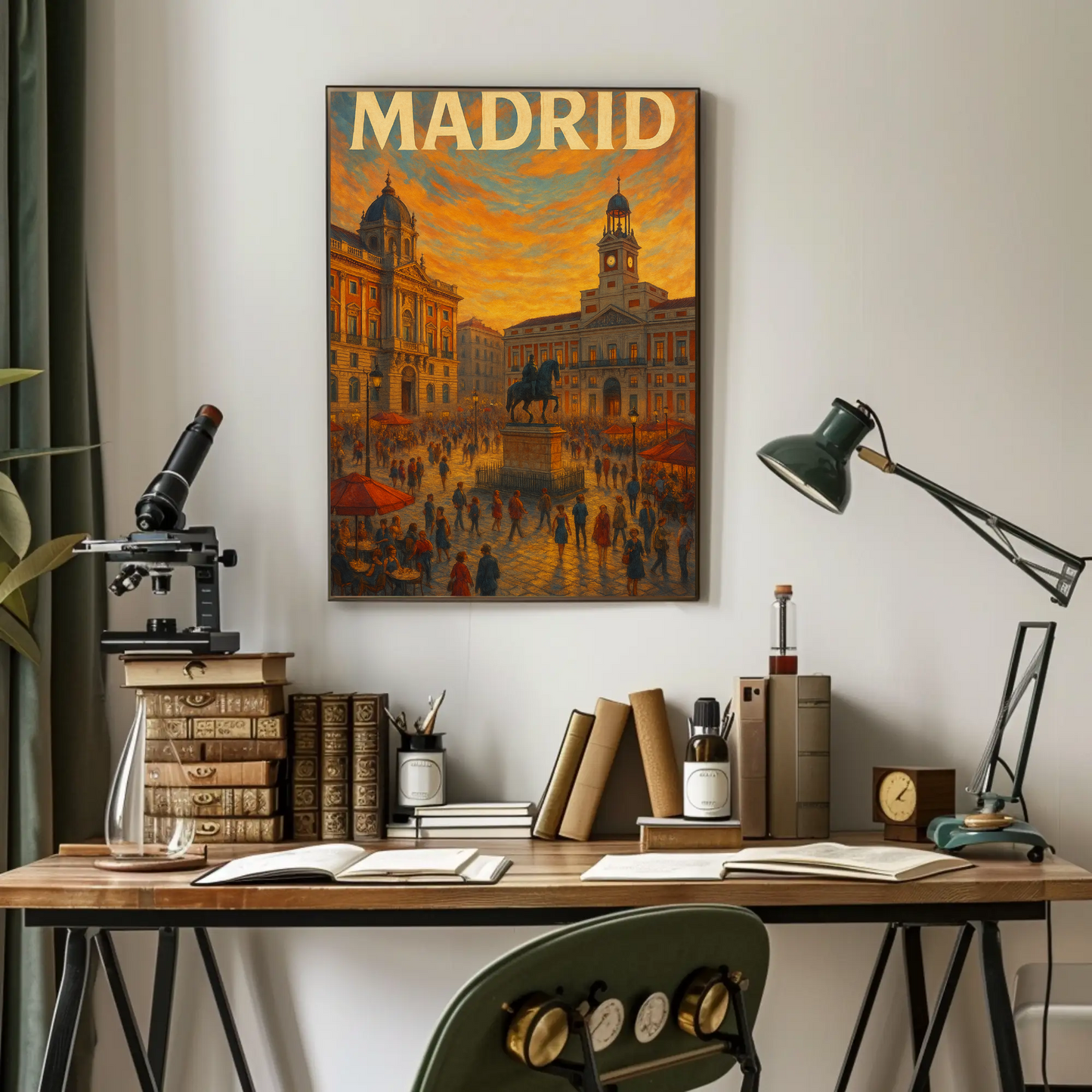 Madrid Plaza Evening Lights Travel Poster