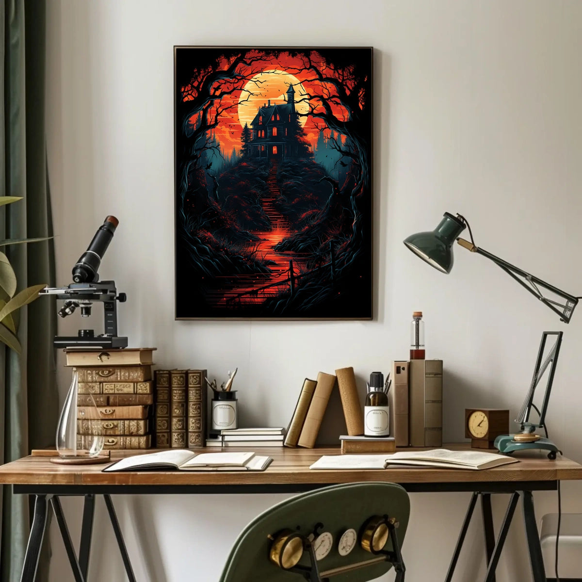 Haunting Gothic Mansion Eerie Landscape Art Poster
