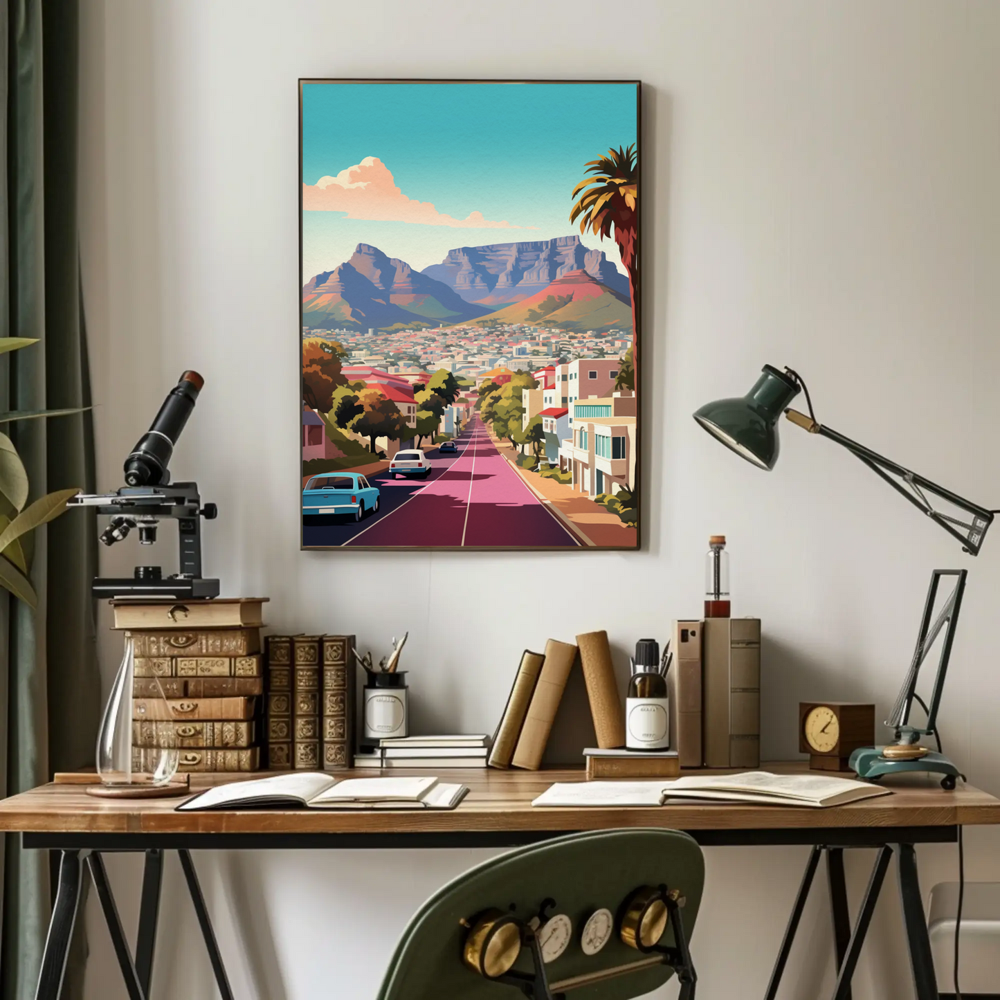 Cape Town Table Mountain Urban Street View Travel Poster