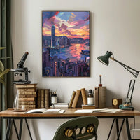 Hong Kong Sunset Cityscape Modern Art Poster