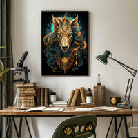 Celestial Guardian Mystic Wolf Digital Painting Poster
