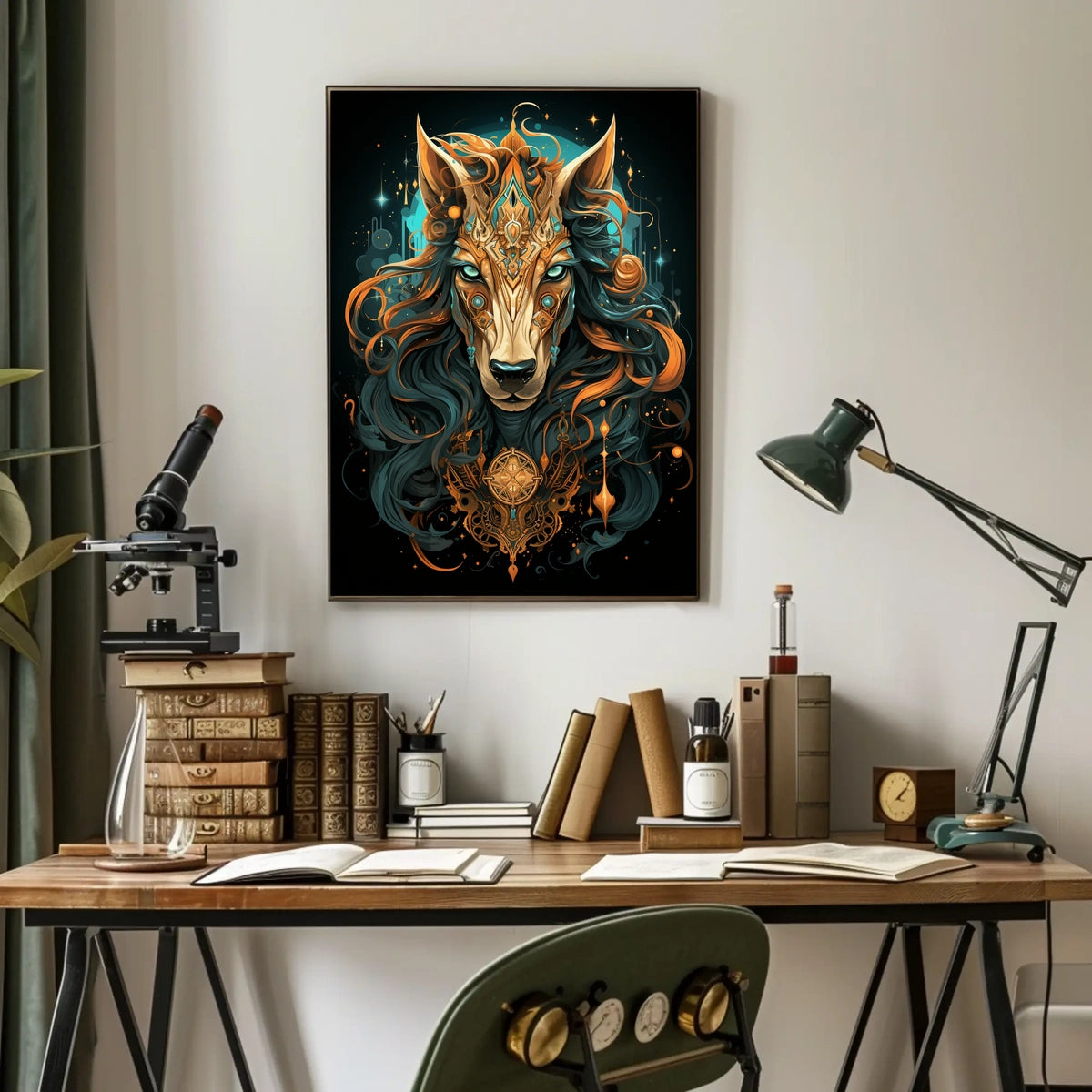 Celestial Guardian Mystic Wolf Digital Painting Poster
