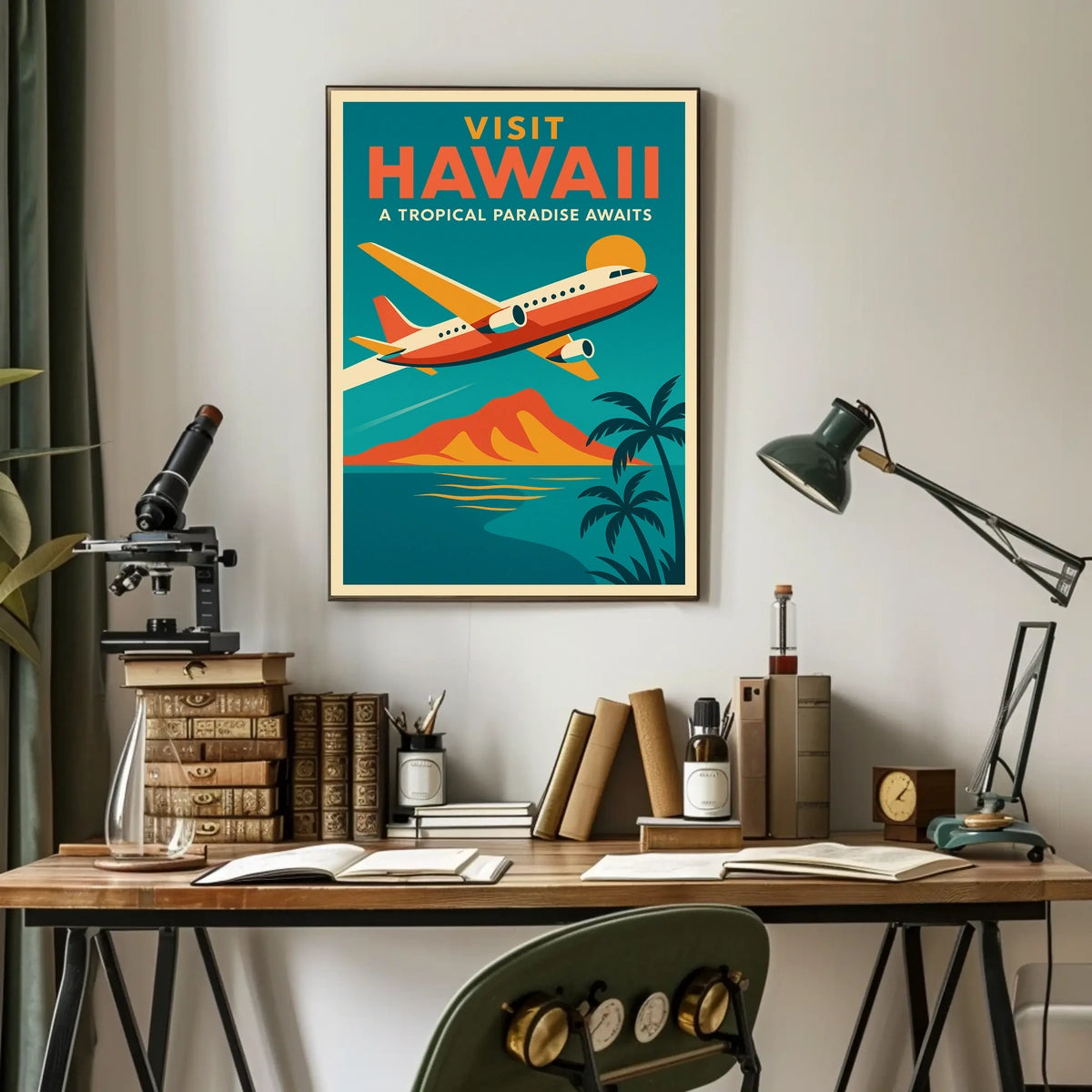 Hawaiian Adventure Scenic Flight Vintage Travel Poster