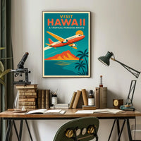 Hawaiian Adventure Scenic Flight Vintage Travel Poster
