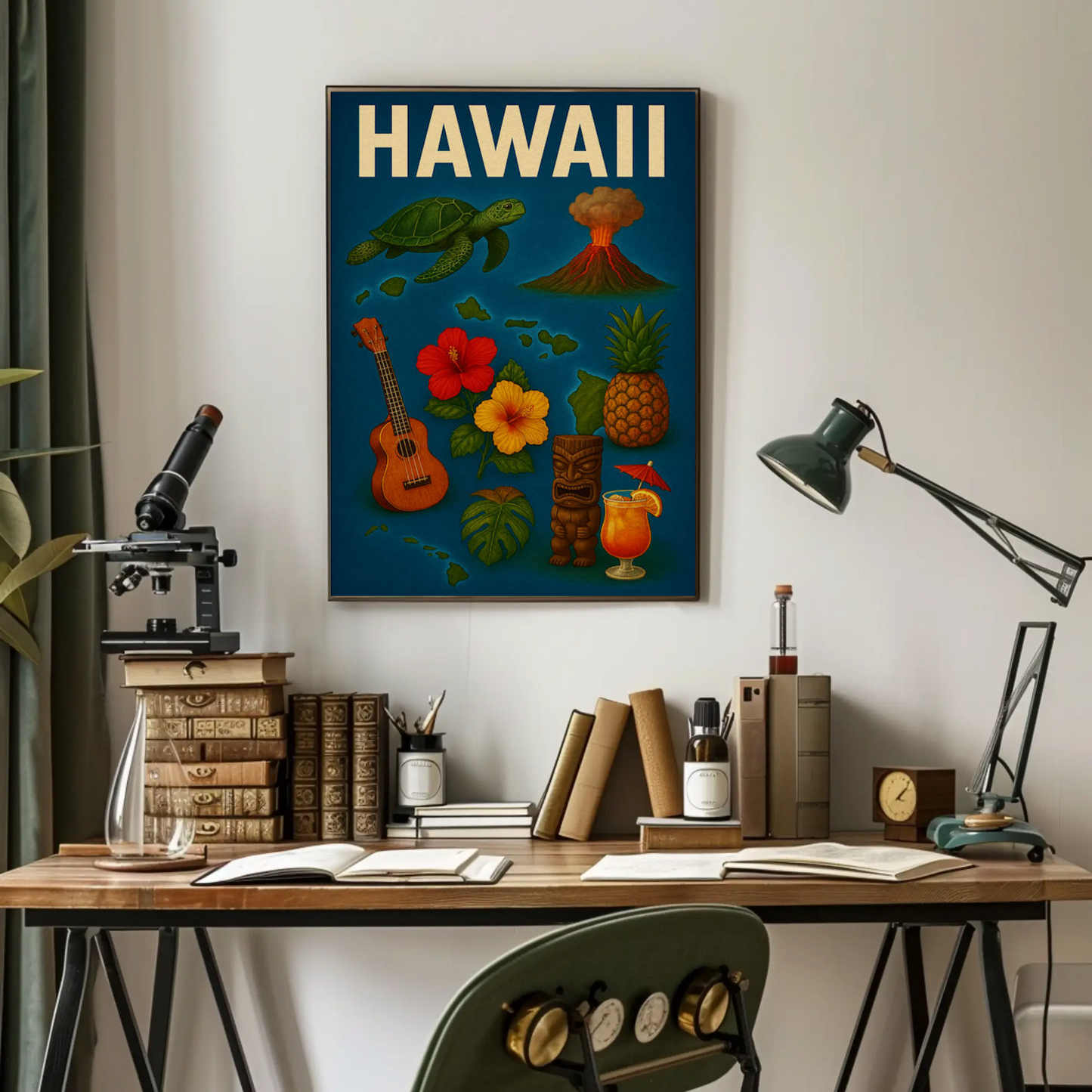 Hawaii Island Symbols Vintage Travel Poster