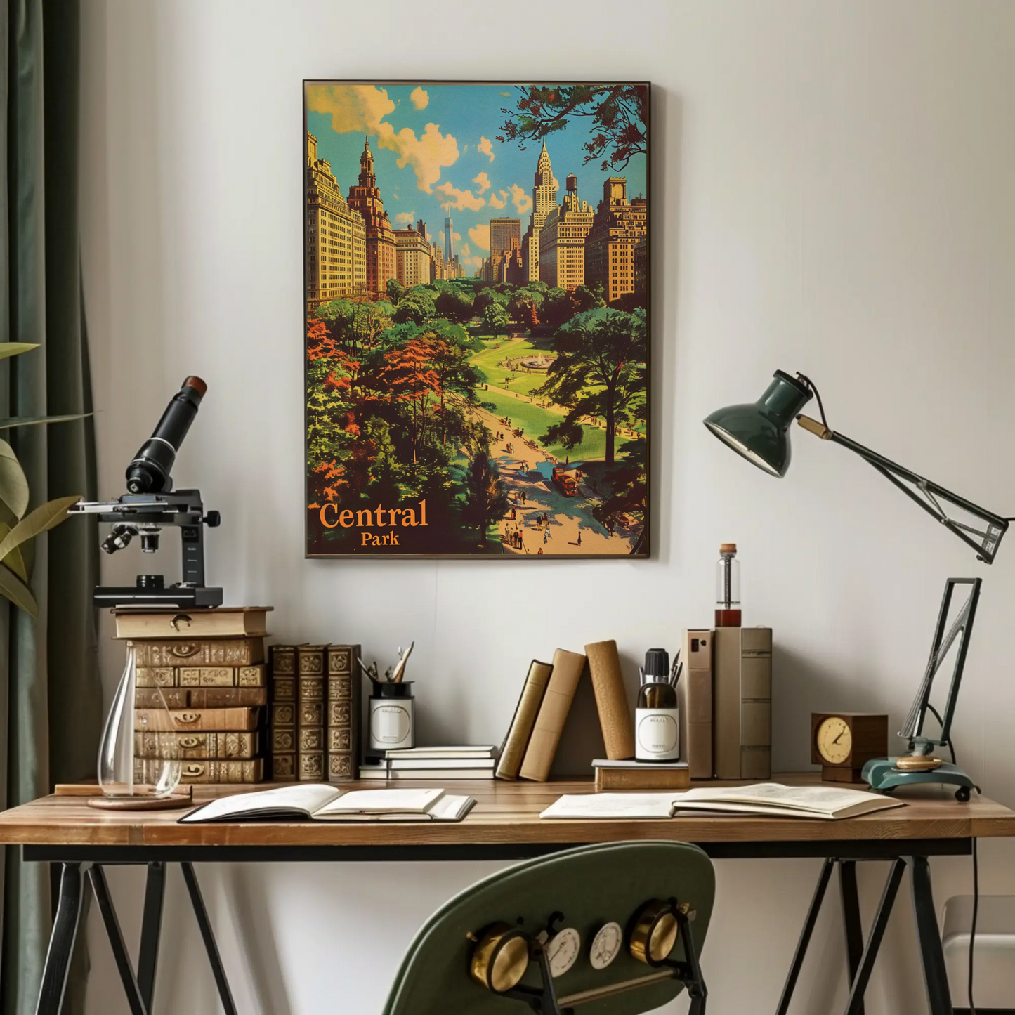 Central Park New York City Vintage Green Retreat Travel Poster