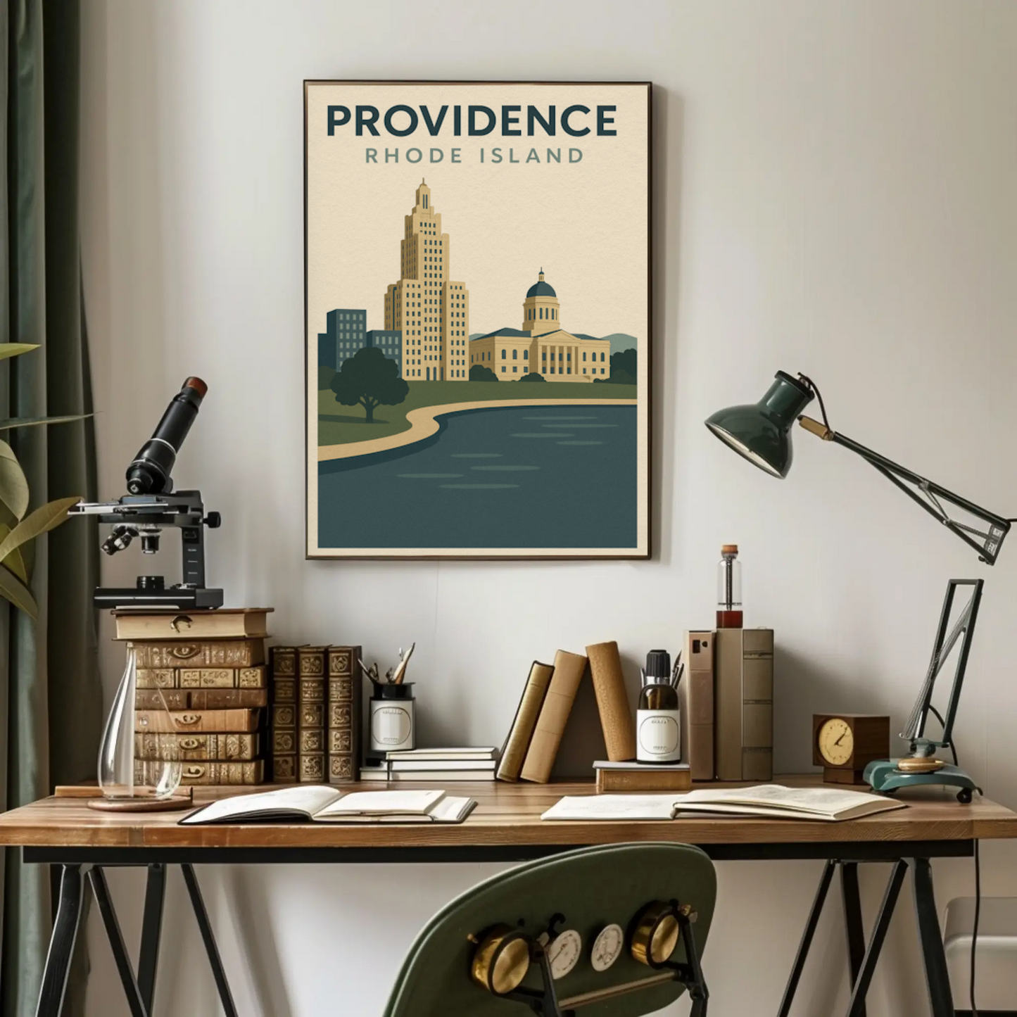Providence Rhode Island Vintage Skyline Travel Poster