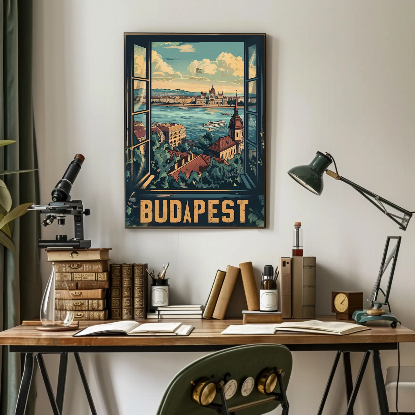 Budapest Window View Travel Poster
