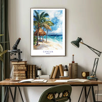 Serene Cancun Beach Watercolor Scene Travel Poster PosterGoat