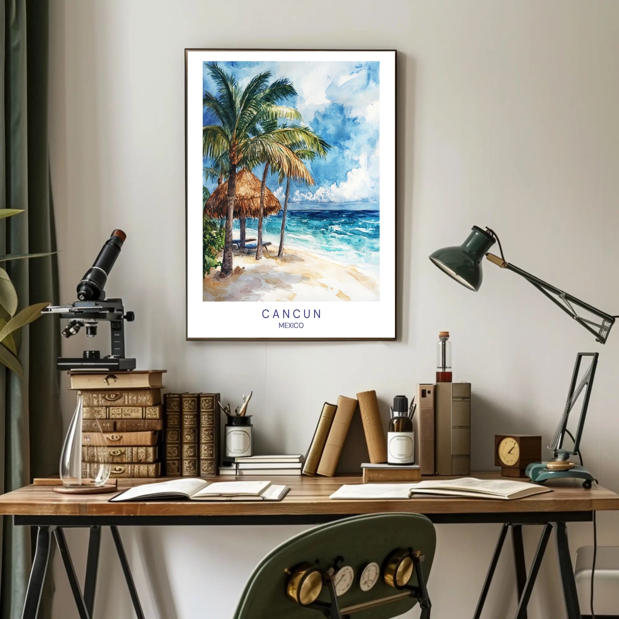 Serene Cancun Beach Watercolor Scene Travel Poster PosterGoat