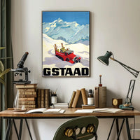 Vintage Winter Adventure in Gstaad Travel Poster PosterGoat