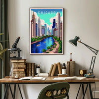 Chicago Skyline and River Poster