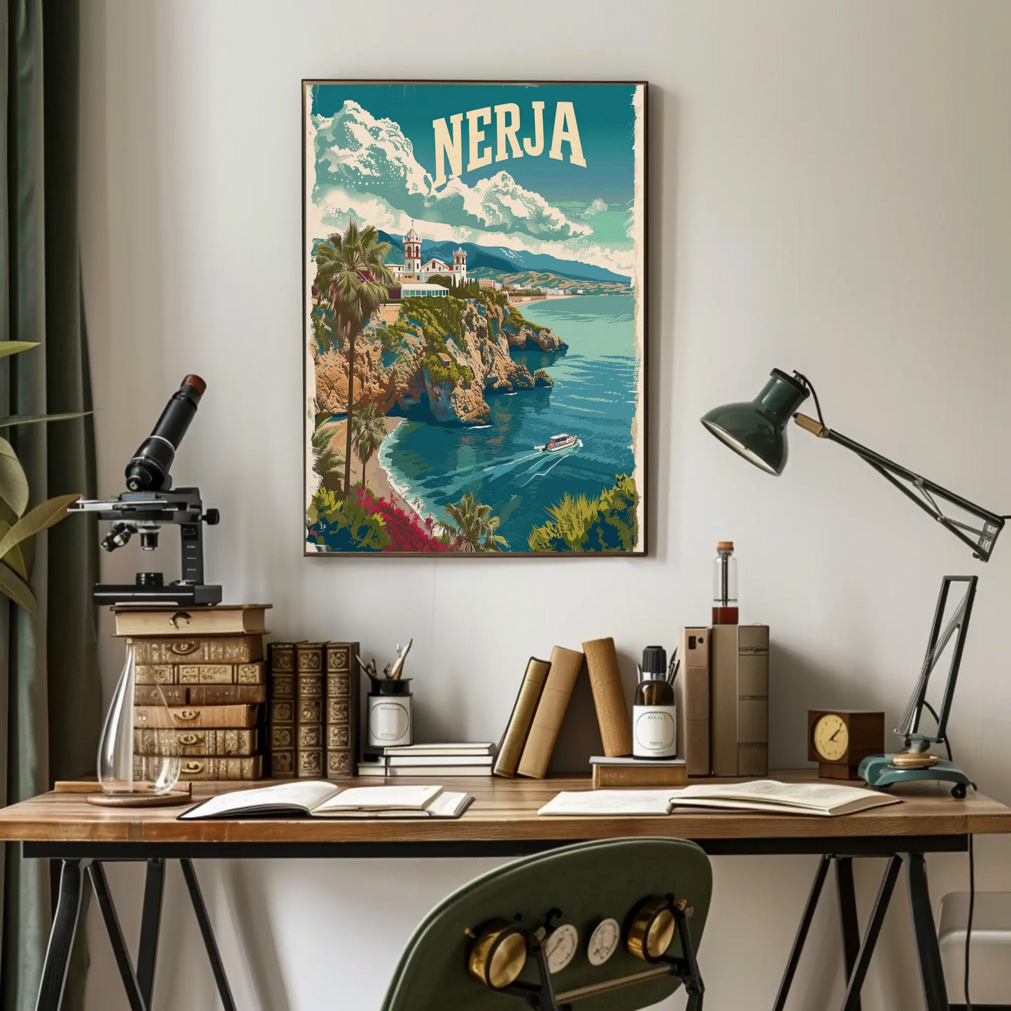 Nerja Cliffside Church and Coast Travel Poster