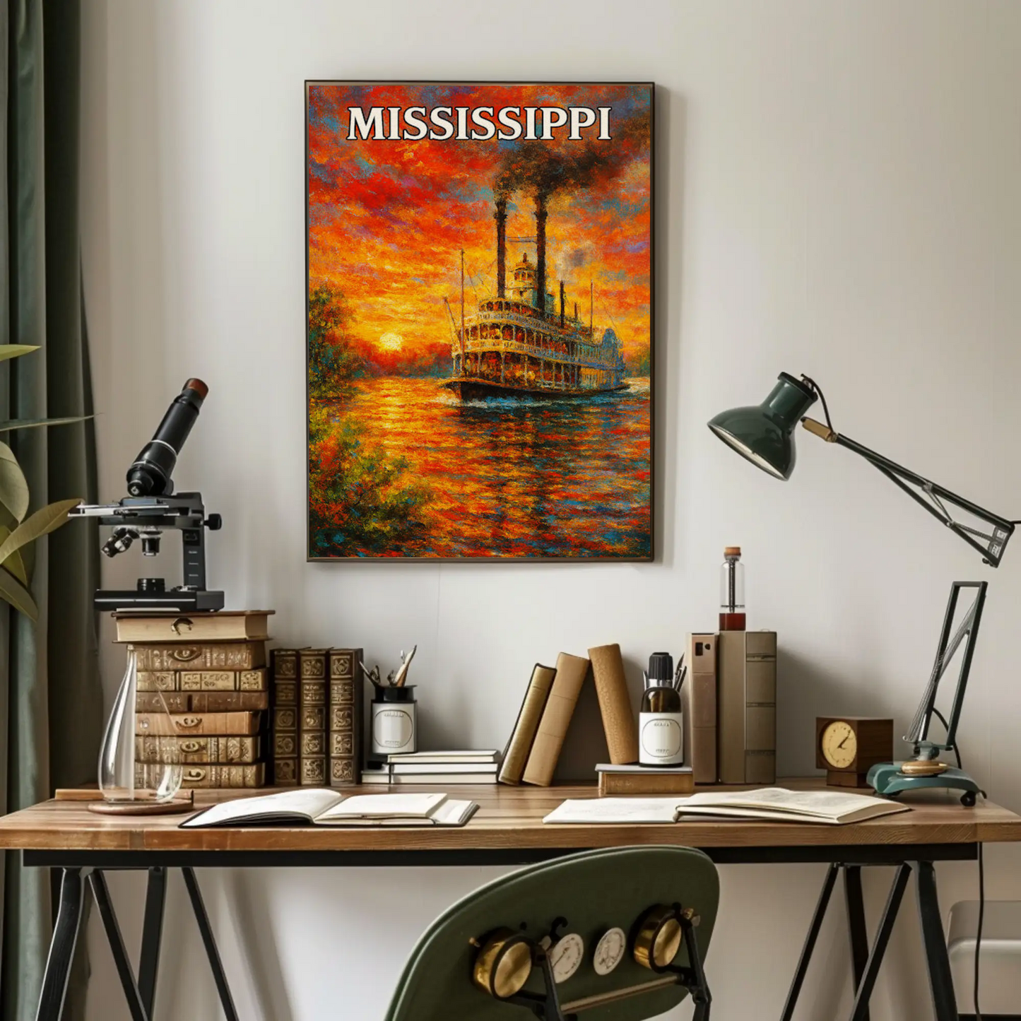 Mississippi Steamboat Sunset Impressionist River Art Poster