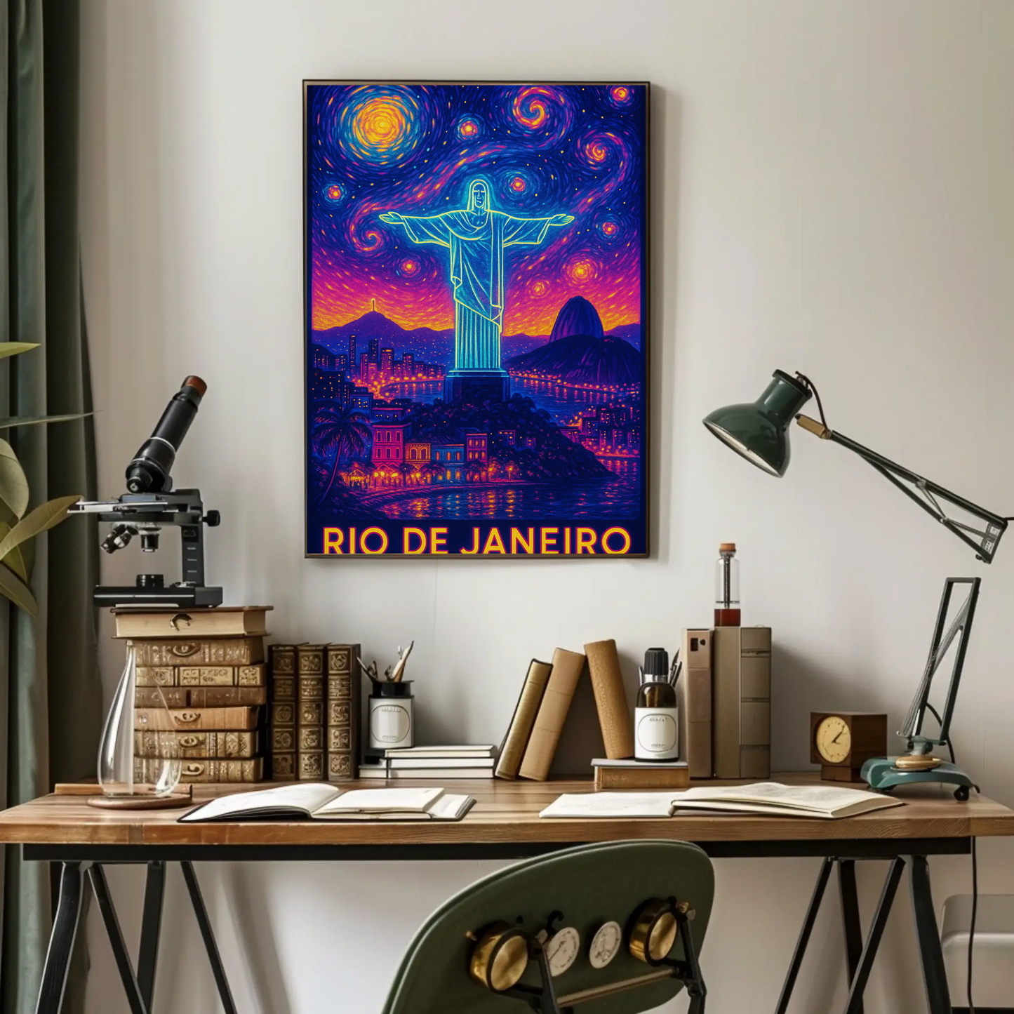 Rio De Janeiro Christ Neon Night Sky Travel Poster