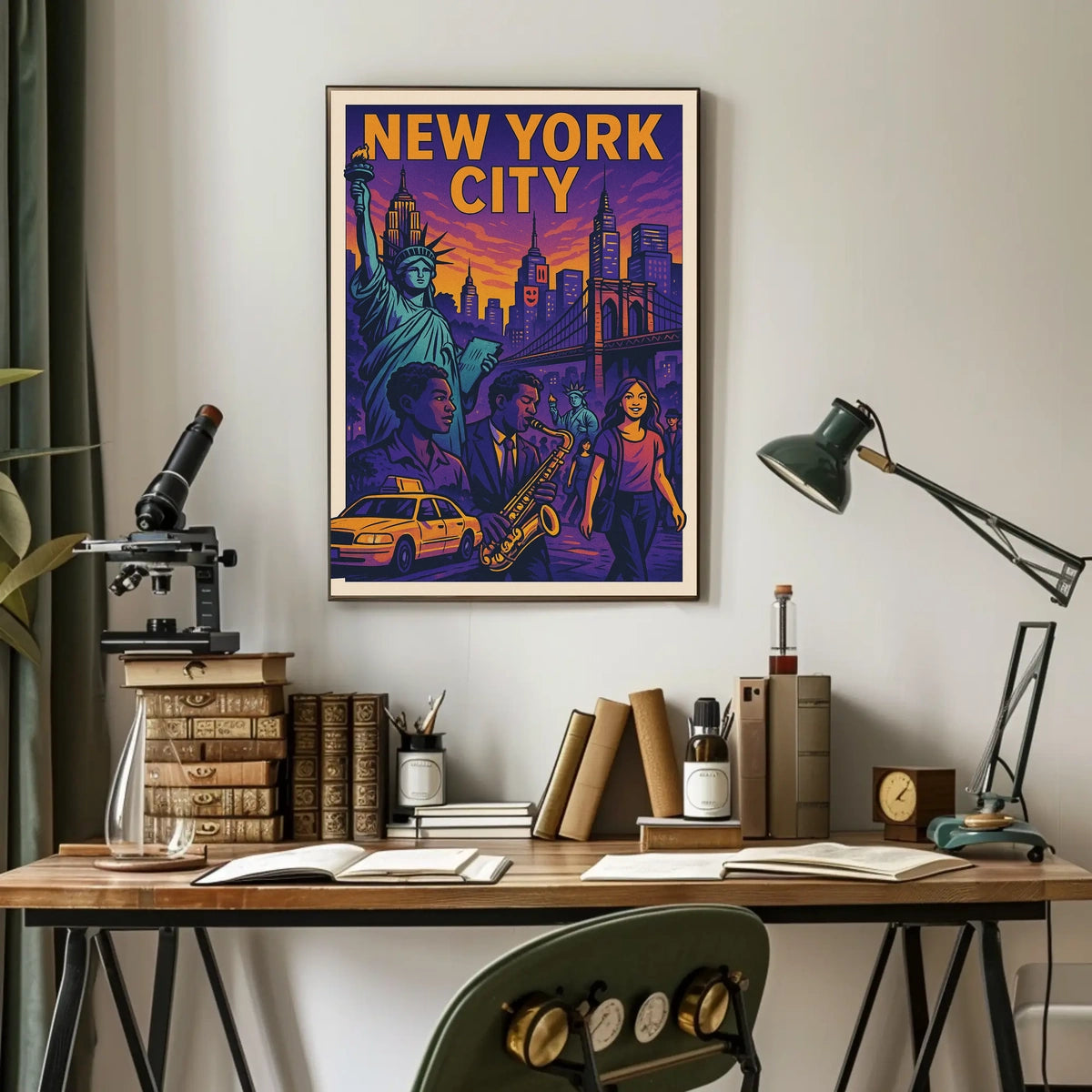 Vibrant New York City Poster For Home Decor With Jazz