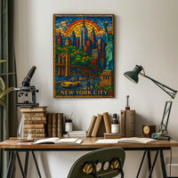 New York City Vibrant Stained Glass Poster Modern Wall Art