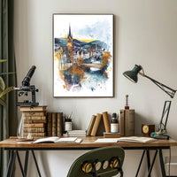 Enchanting Riverside Town Poster PosterGoat