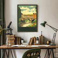 Serene Riverside Townscape Poster