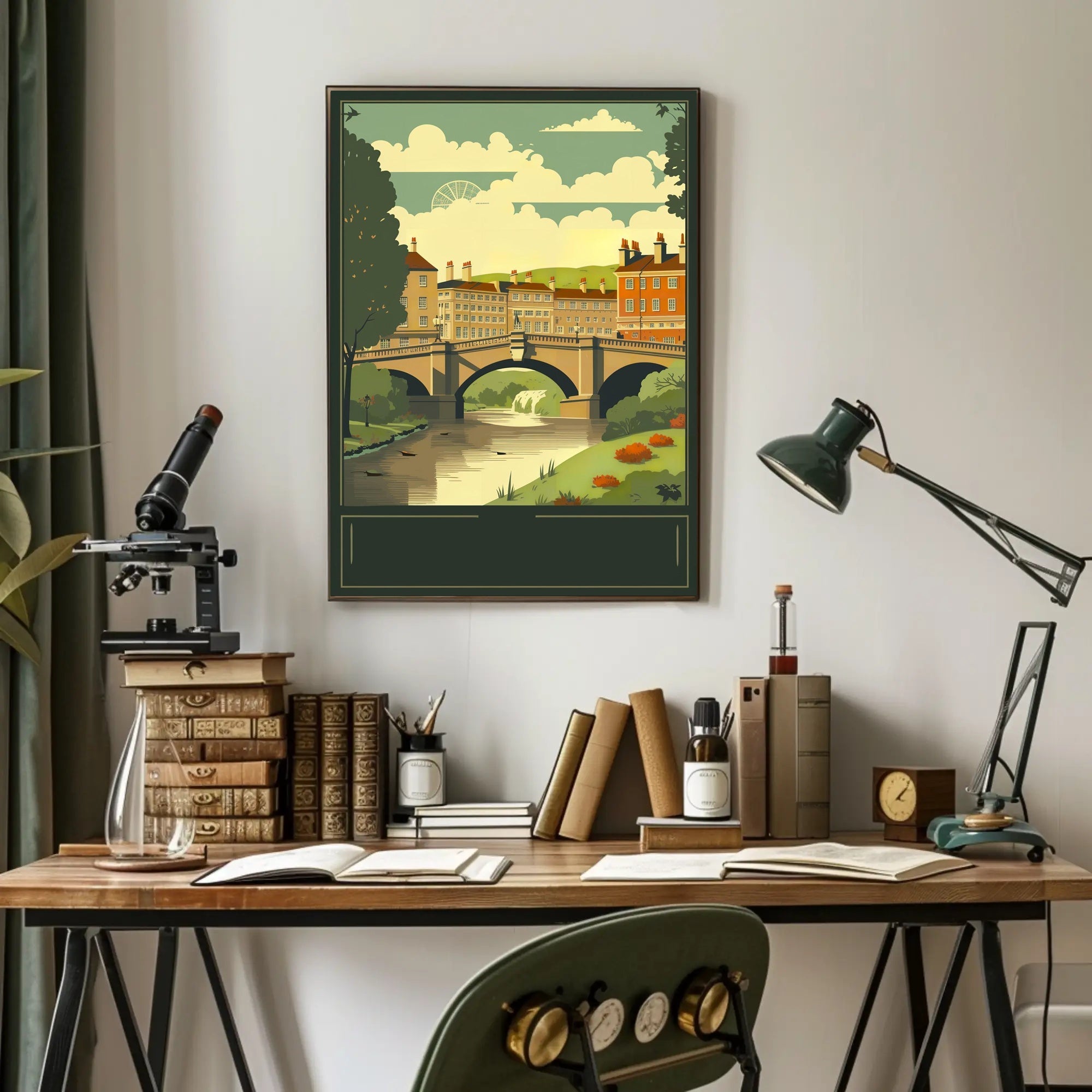 Serene Riverside Townscape Poster