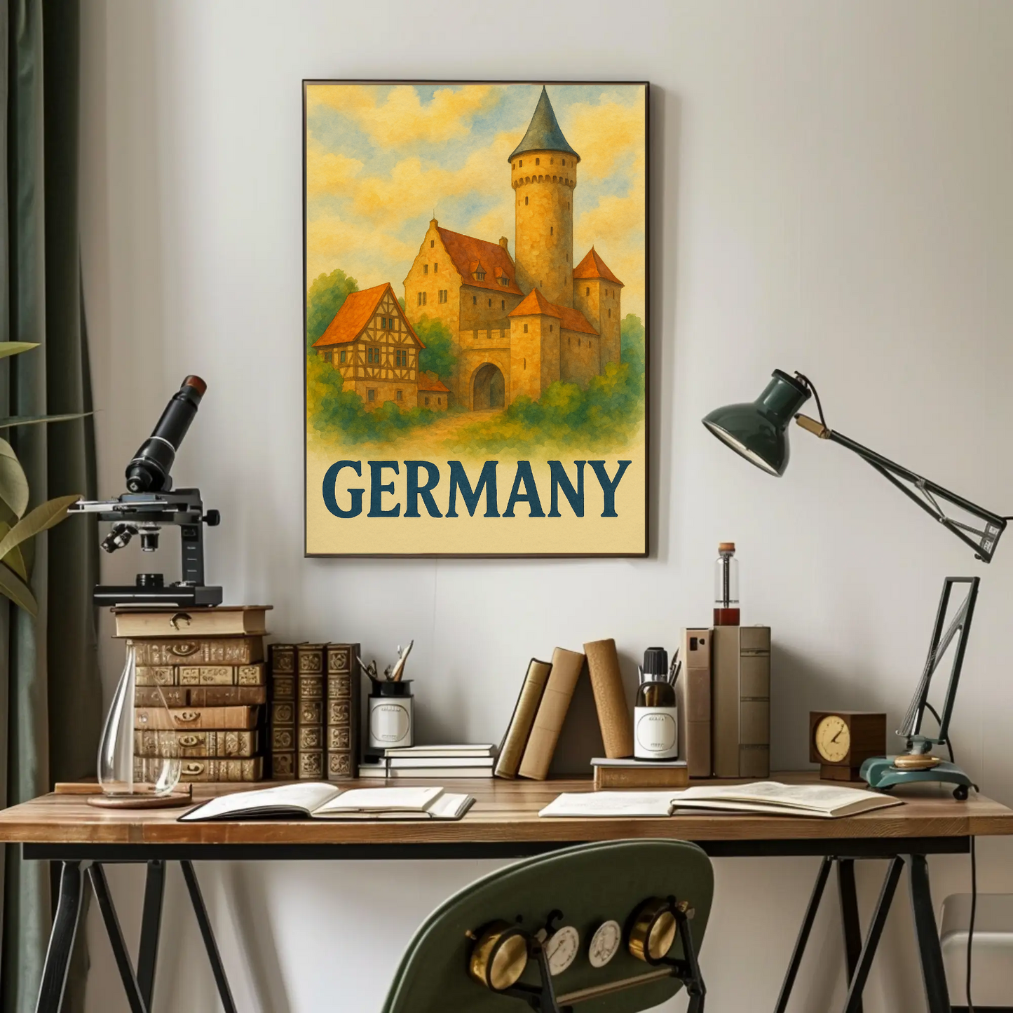 Germany Castle Village Watercolor Travel Poster