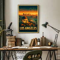 Los Angeles Landmarks Vintage Urban Cityscape Travel Poster