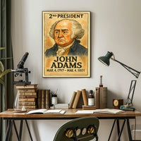 John Adams 2nd President of the United States Exaggerated Cartoon Sketch Poster