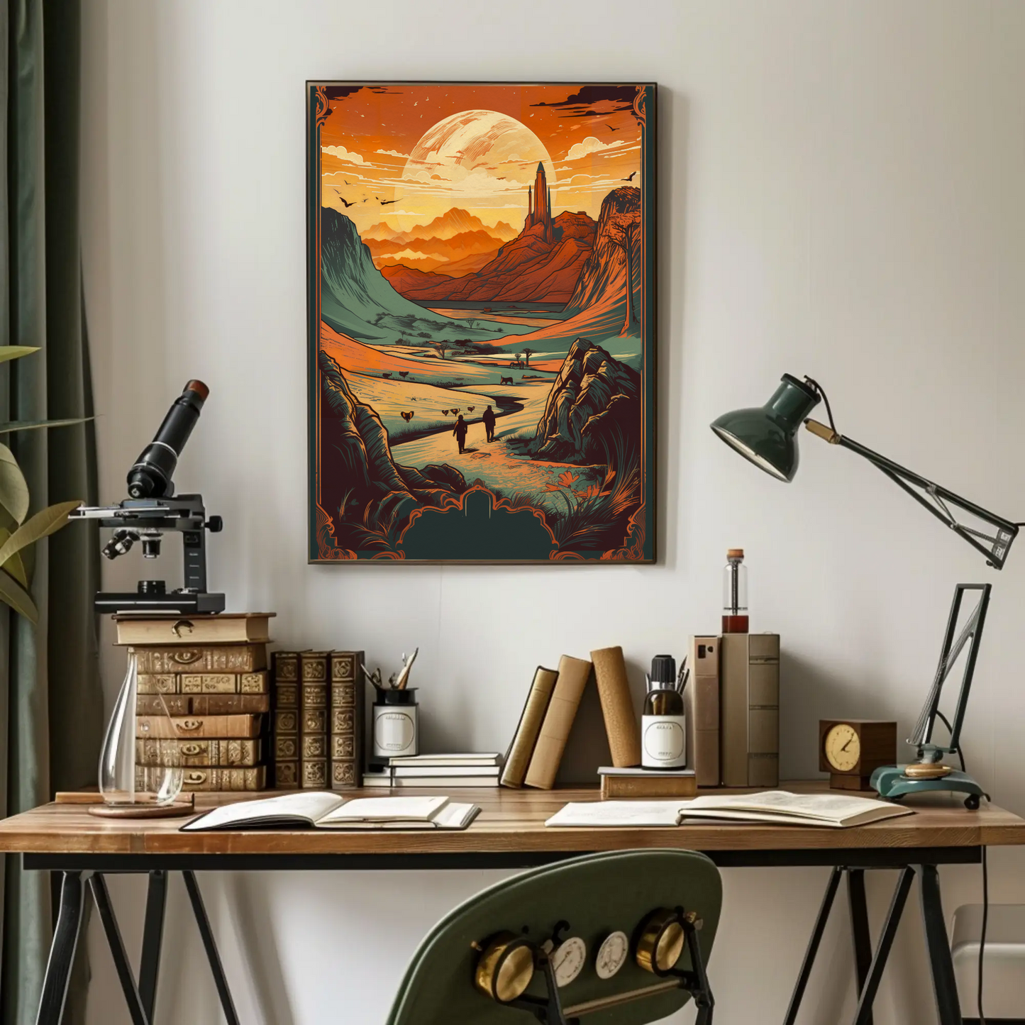 Sunset Over Distant Spires Fantasy Valley Travel Poster